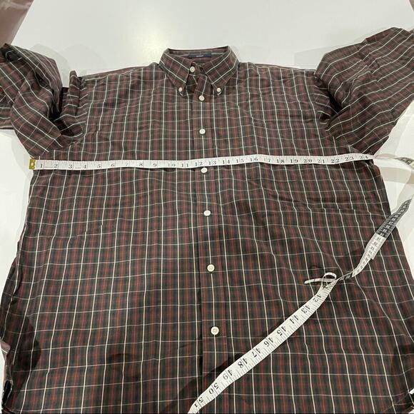 Lands End Brown & Red Striped Long Sleeve Button Down Shirt Size 17-35 - Picture 7 of 8